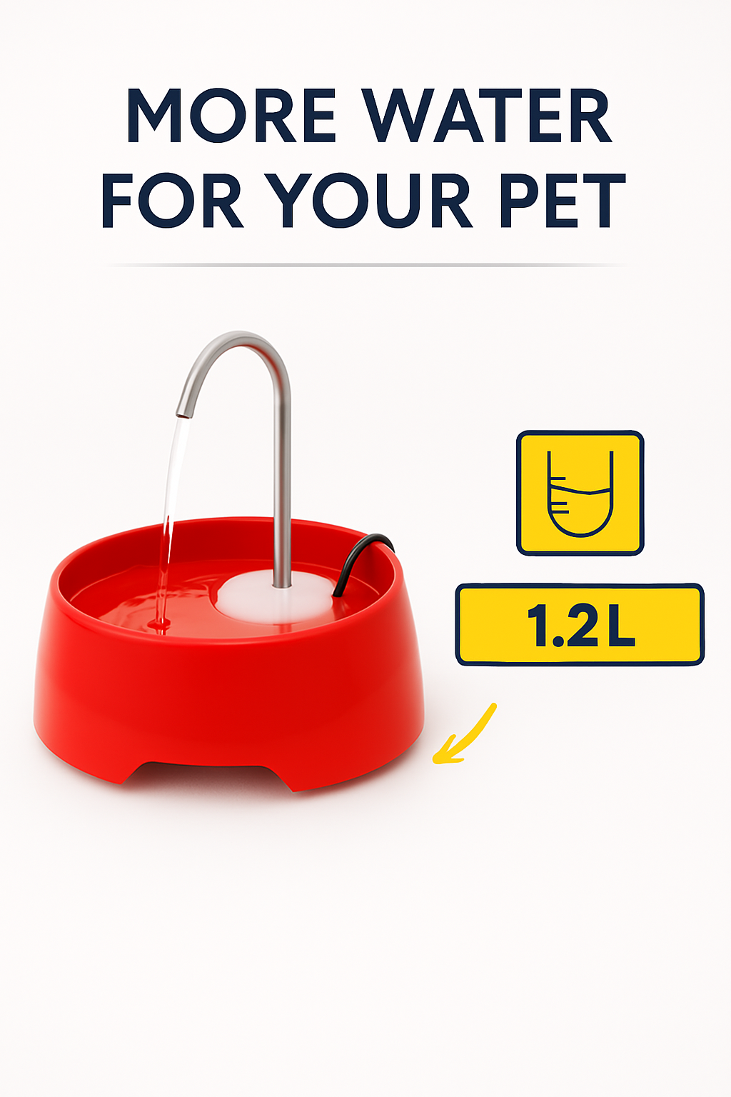 Aqua MINI Portable Pet Water Fountain - Automatic Drinking Bowl for Cats and Dogs - Stainless Steel Faucet - Replaceable Filters - Easy Cleaning - Ideal for Multiple Pets - 1.2L/42 fl oz - Red