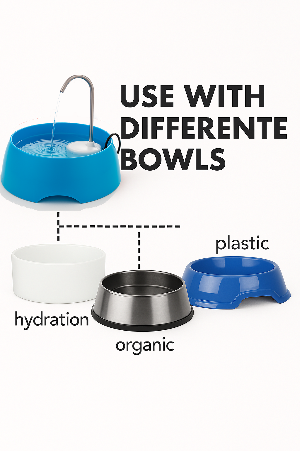 Aqua MINI Portable Pet Water Fountain - Automatic Drinking Bowl for Cats and Dogs - Stainless Steel Faucet - Replaceable Filters - Easy Cleaning - Ideal for Multiple Pets - 1.2L/42 fl oz - Blue