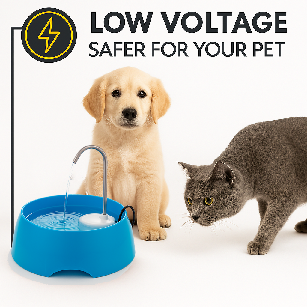 Aqua MINI Portable Pet Water Fountain - Automatic Drinking Bowl for Cats and Dogs - Stainless Steel Faucet - Replaceable Filters - Easy Cleaning - Ideal for Multiple Pets - 1.2L/42 fl oz - Blue