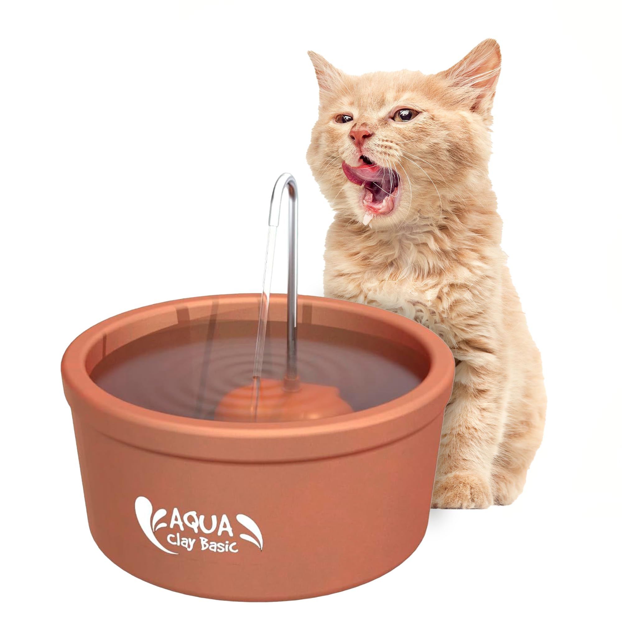 AMICUS - Aqua Clay Basic -Cat Water Fountain - Dogs&Cats&Pets&Small Animals Automatic Bowl Dispenser - Pet Drinking Waterer Bowls Indoor - Auto Kitty Watering Dish Supplies- 84.53 fl oz/ 2.5L