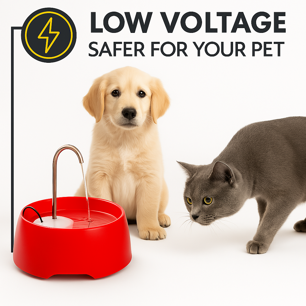Aqua MINI Portable Pet Water Fountain - Automatic Drinking Bowl for Cats and Dogs - Stainless Steel Faucet - Replaceable Filters - Easy Cleaning - Ideal for Multiple Pets - 1.2L/42 fl oz - Red