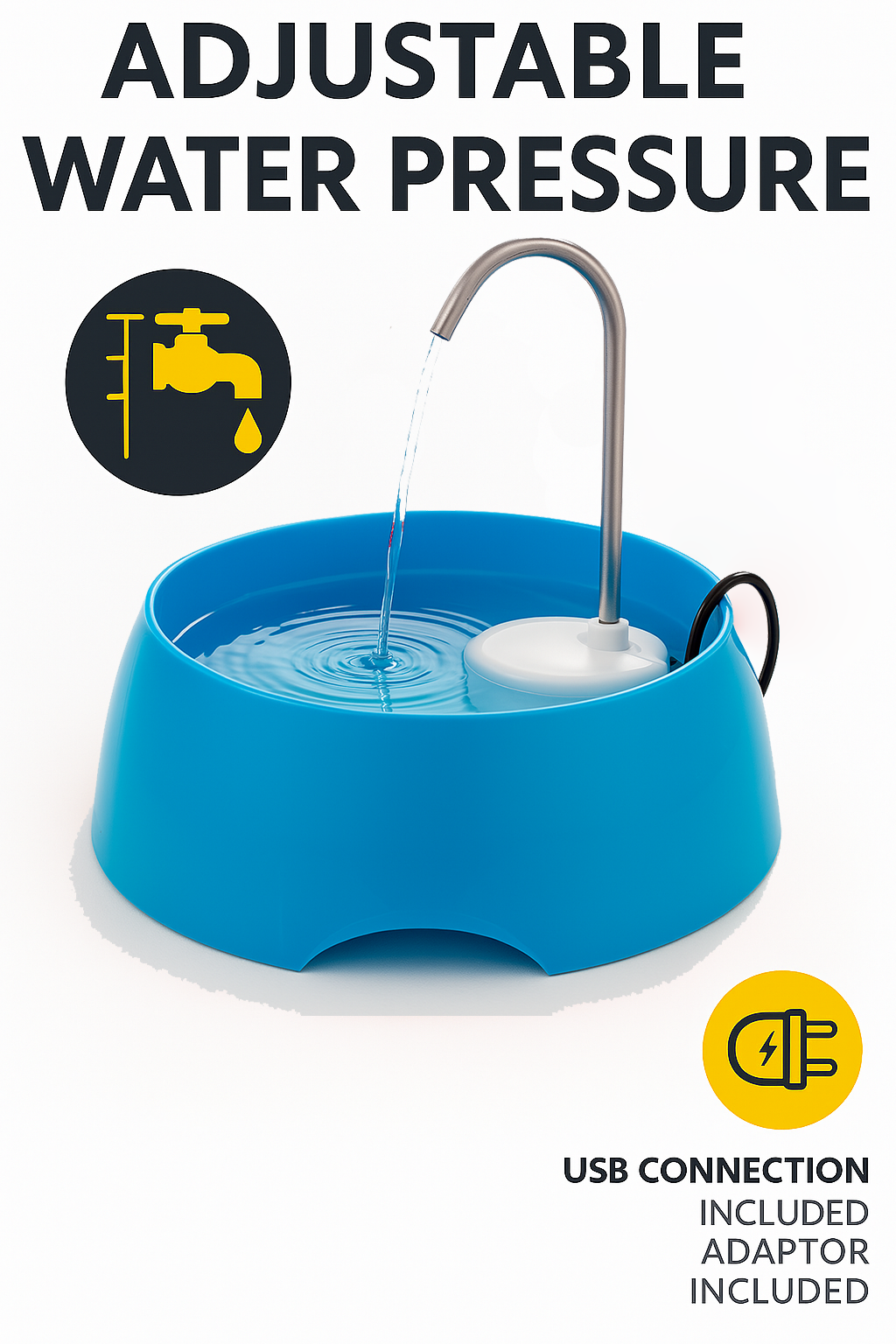 Aqua MINI Portable Pet Water Fountain - Automatic Drinking Bowl for Cats and Dogs - Stainless Steel Faucet - Replaceable Filters - Easy Cleaning - Ideal for Multiple Pets - 1.2L/42 fl oz - Blue
