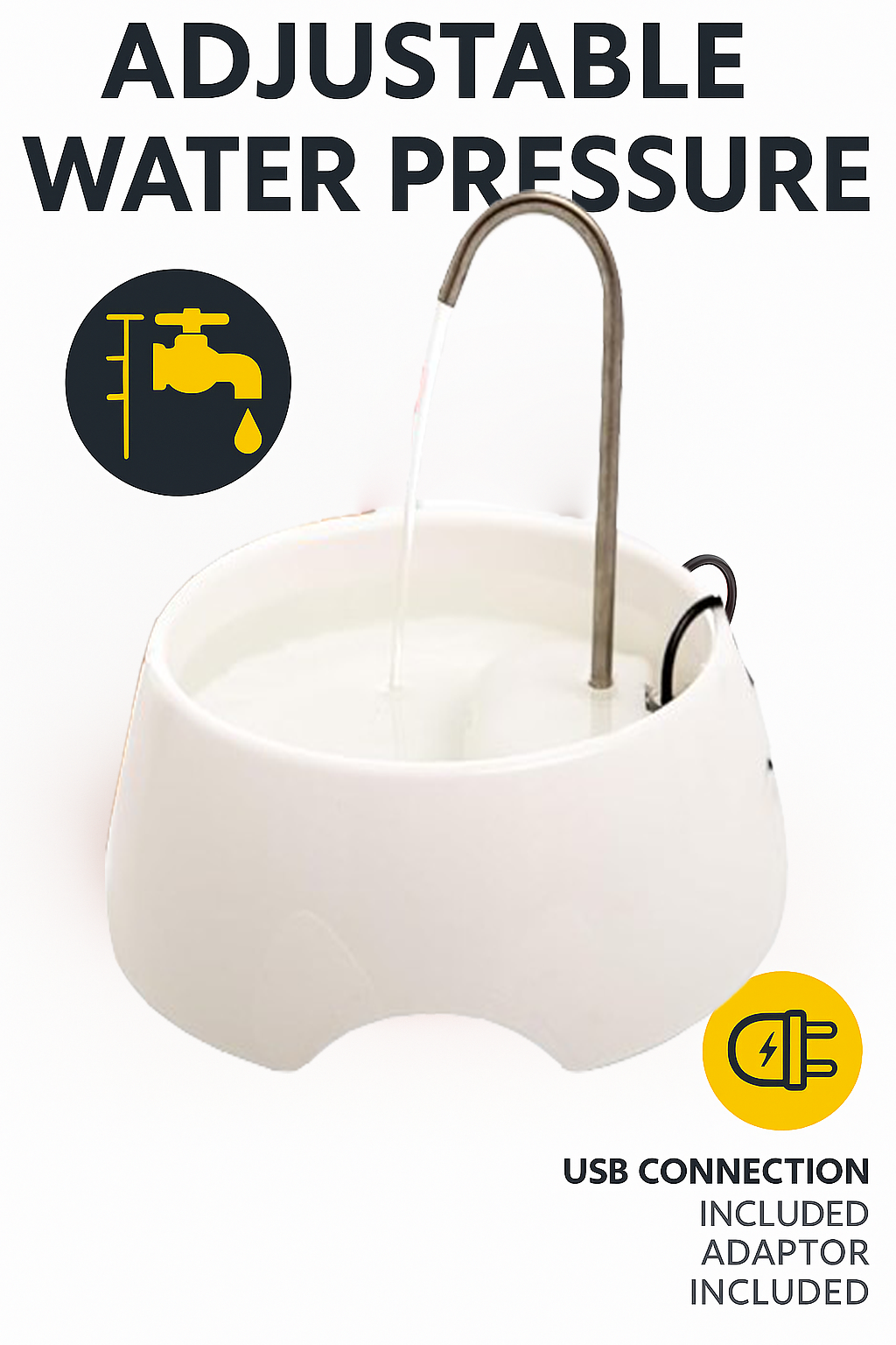 Aqua MINI Portable Pet Water Fountain - Automatic Drinking Bowl for Cats and Dogs - Stainless Steel Faucet - Replaceable Filters - Easy Cleaning - Ideal for Multiple Pets - 1.2L/42 fl oz - White