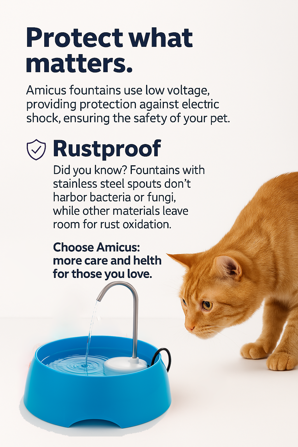 Aqua MINI Portable Pet Water Fountain - Automatic Drinking Bowl for Cats and Dogs - Stainless Steel Faucet - Replaceable Filters - Easy Cleaning - Ideal for Multiple Pets - 1.2L/42 fl oz - Blue