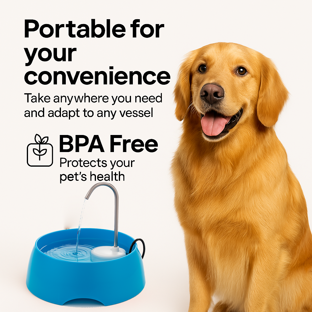 Aqua MINI Portable Pet Water Fountain - Automatic Drinking Bowl for Cats and Dogs - Stainless Steel Faucet - Replaceable Filters - Easy Cleaning - Ideal for Multiple Pets - 1.2L/42 fl oz - Blue