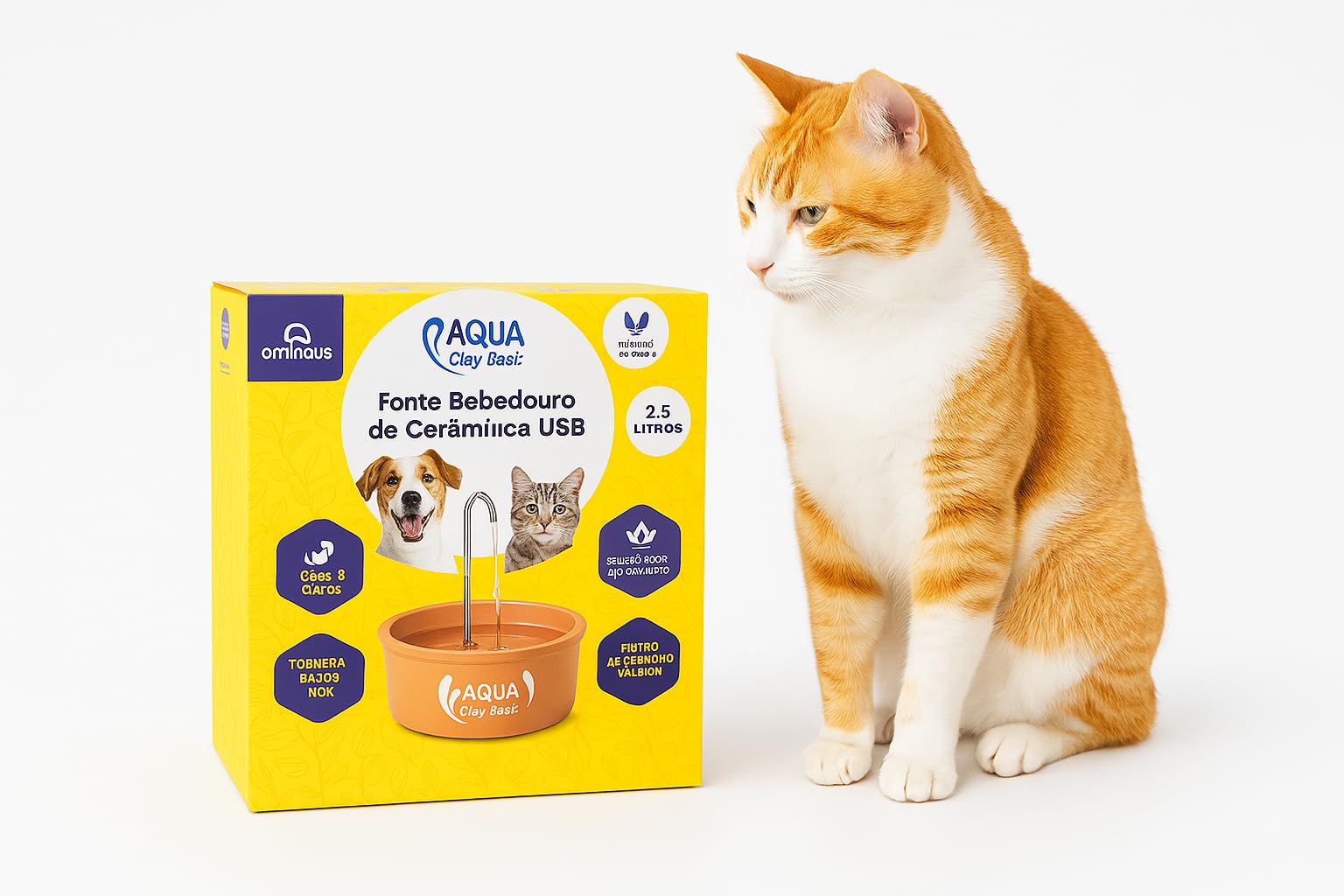 AMICUS - Aqua Clay Basic -Cat Water Fountain - Dogs&Cats&Pets&Small Animals Automatic Bowl Dispenser - Pet Drinking Waterer Bowls Indoor - Auto Kitty Watering Dish Supplies- 84.53 fl oz/ 2.5L